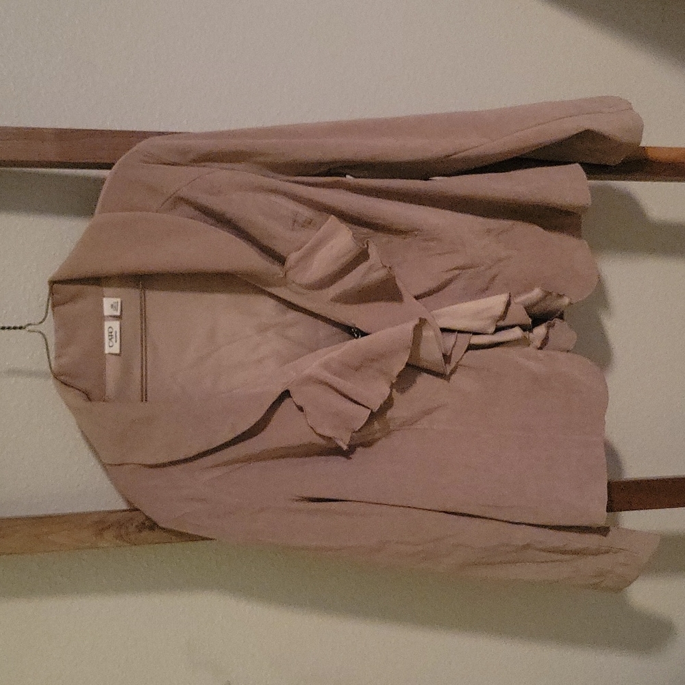 CATO Ruffle Front Tan Suede Blazer - Size 16w